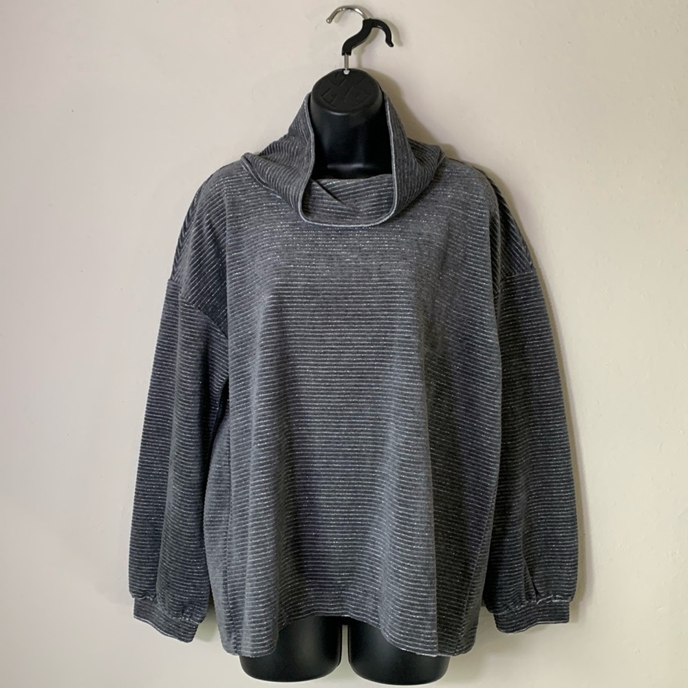 T By Talbots Luxe Velour Lurex Cowlneck Pullover
